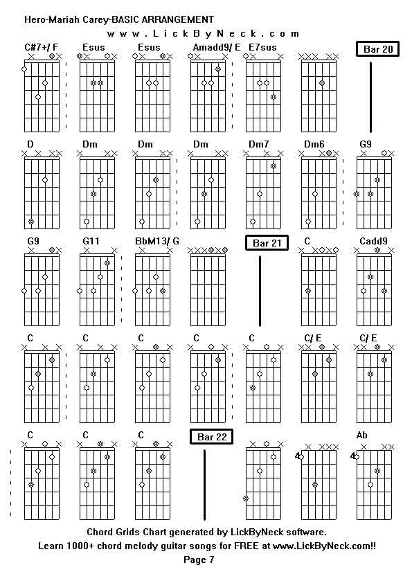 Chord Grids Chart of chord melody fingerstyle guitar song-Hero-Mariah Carey-BASIC ARRANGEMENT,generated by LickByNeck software.